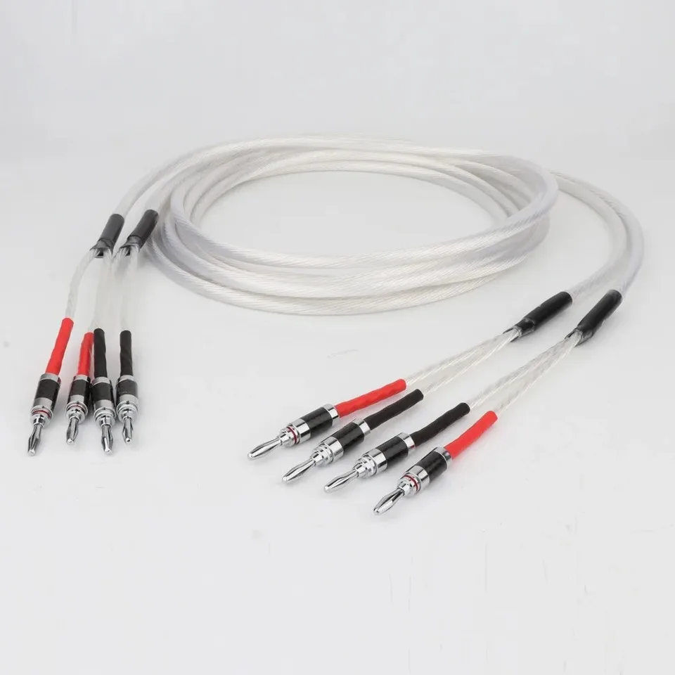 Hi-end 5n OCC Strieborný reproduktorový kábel banánový zástrčka 2to2 Jeden kábel 2 až 4 BIWIRE HIFI Audio reproduktor drôty