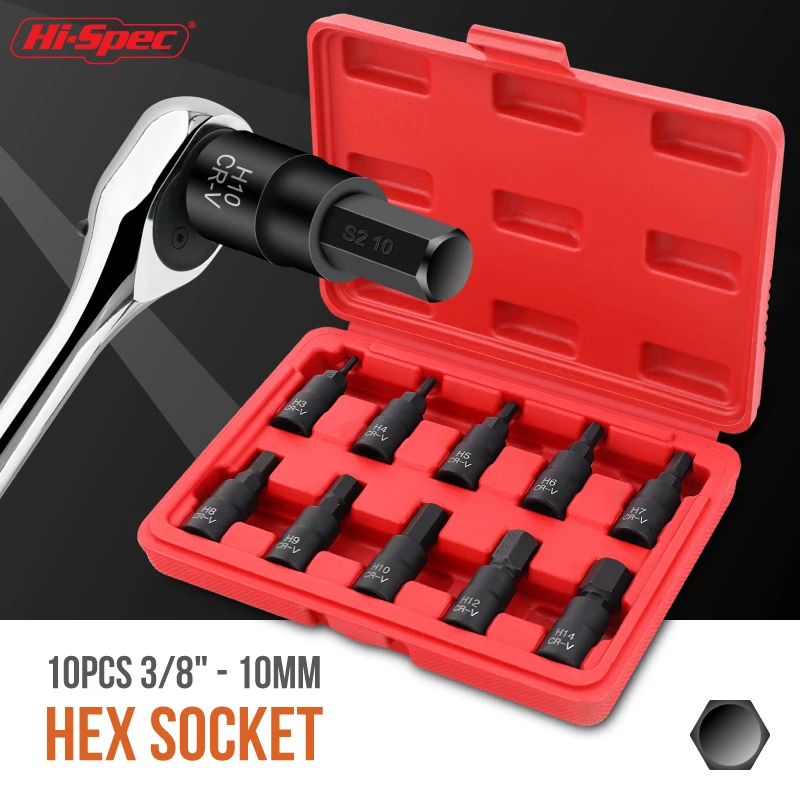 Hi-Spec Chrome Vanadium Socket Set Set 10pc Hex Black Socket Set pre vŕtačku