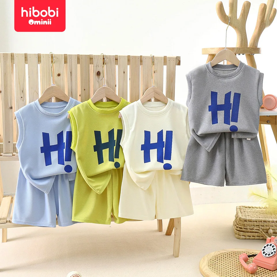 Hibobi 2-dielna súprava detská vesta Summer Summer Boys 'bez rukávov obleky Príležitostné športové okrúhle krk Boys s krátkym rukávom