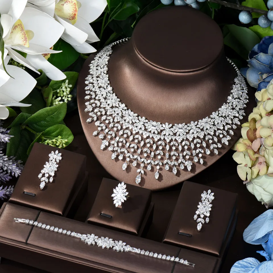 Hibride Vysoko kvalitné šperky pre ženy pre ženy biela farba Dubaj Nigérijské svadobné doplnky Bijoux Africain Parures N-1506