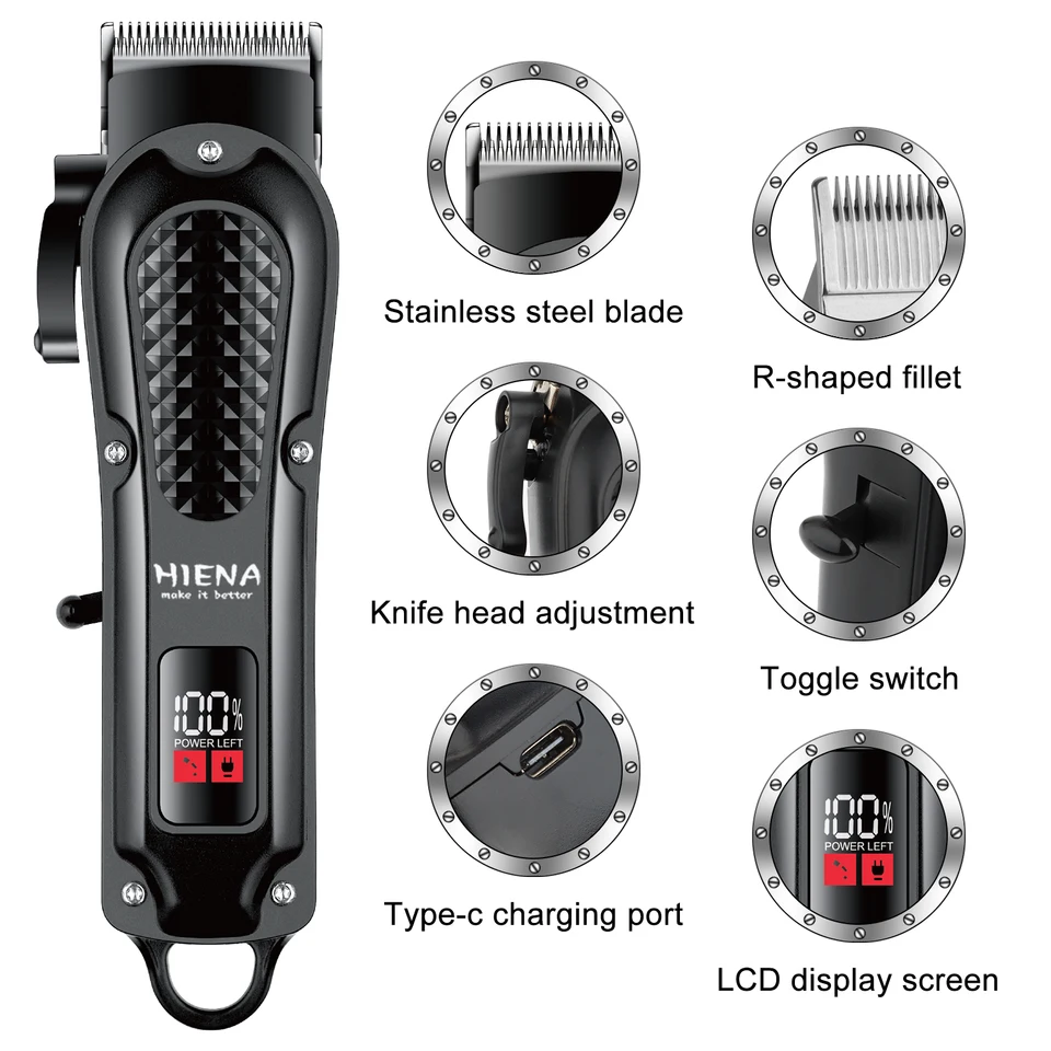 HIENA Professional Hair Clipper pre holičstvo Shop Hyn-212 Elektrické vlasové zastrihávače strihové strojové strihy Clippers Shaver Appliance