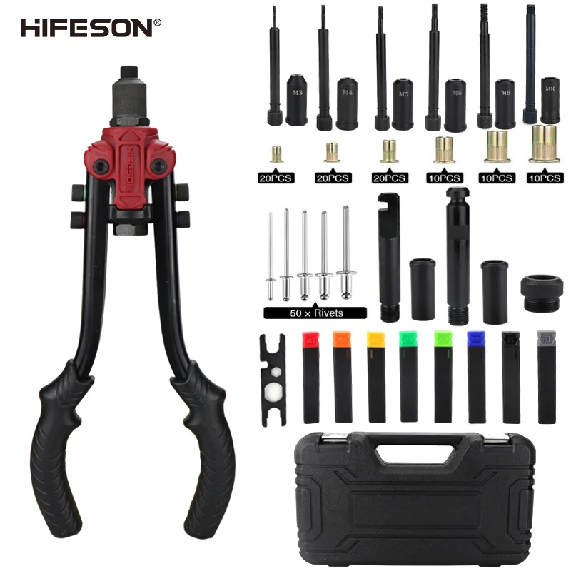 Hifeson 619 Multifunkcia Tri v jednom manuálnom manuálnom pištole RAM Nit Nit Nit Nit Restrum Gun Gun Gun 90ks M3-M10 Nuts 50ks