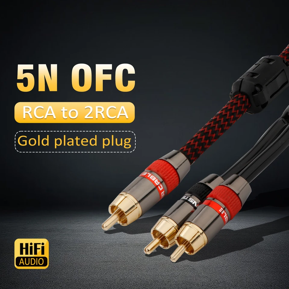 HIFI Single RCA na duálne RCA subwoofer Audio kábel čistý meď One Sub-2 Splitter Cable