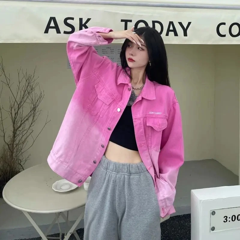 High Street Gradient Denim Bundes Dámske vonkajšie módne móda s dlhým rukávom voľné džínsové džínsy tops tops jar jesen