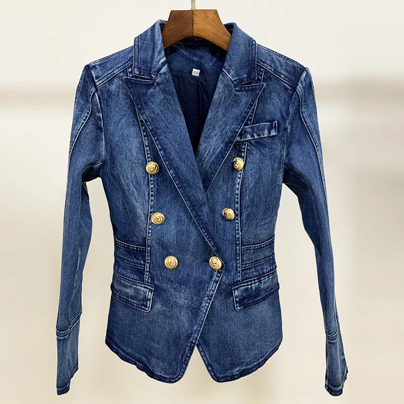 High Street New Fashion 2024 Návrhár Blazer Bunda Dámske kovové levové tlačidlá s dvojitým dĺžkovým džínsom Vonkajší kabát