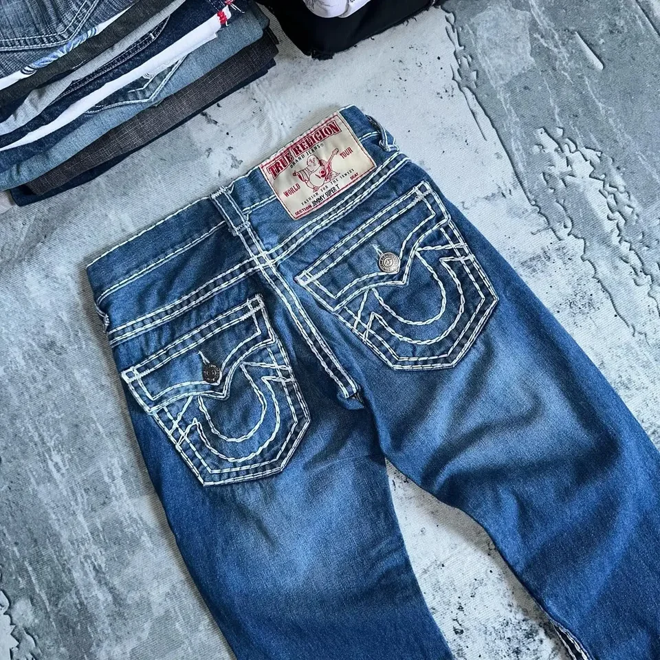 High Street Vintage Hip Hop vyšívané džínsy vrecká módne džínsy pracovné nohavice Príležitostné všestranné džínsové nohavice