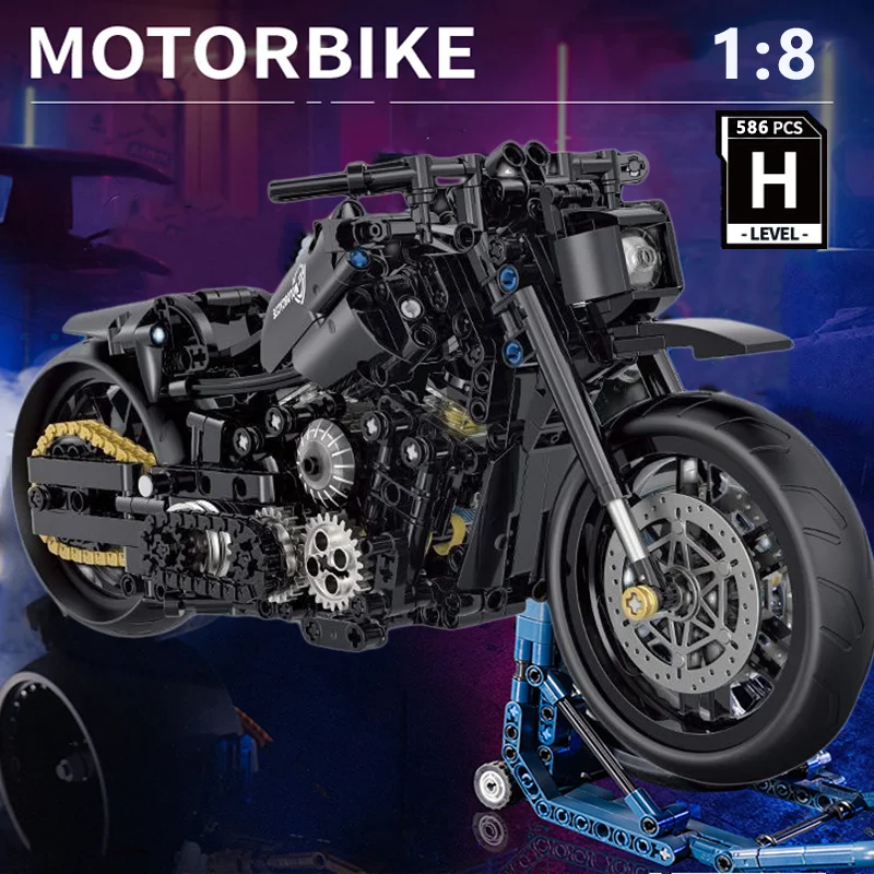 High Tech 1: 8 Motorcycle City Sports 586ks Rapid Technical Racing Motorbike MOC MODULÁR BRICK Model Building Block Boy Darčeková hračka