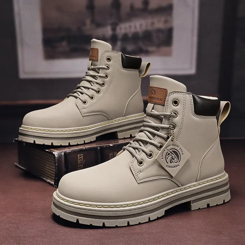 High Top Boots Pánske kožené topánky módne motocykle členkové topánky pre mužov Zimné topánky Man-Up Lace-up botas hombre