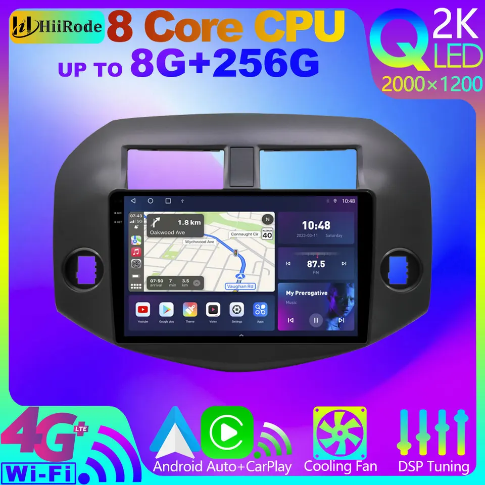 HiiRode QLED 2K Android 12 8G+256G GPS Multimédiá pre Toyota Rav4 Rav 4 XA30 2005-2016