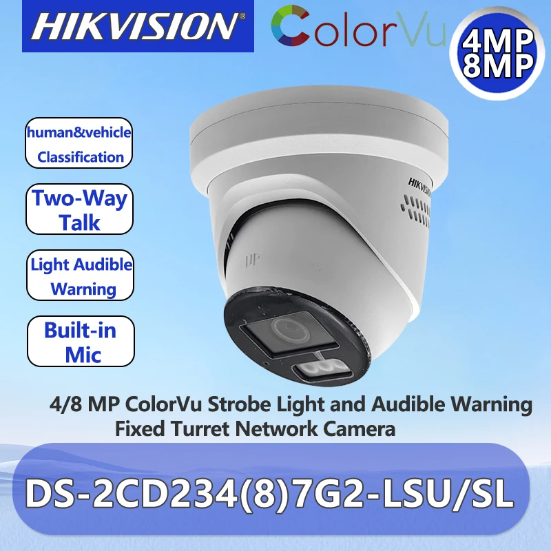 HikVision 4MP 8MP Colorvu IP fotoaparát obojsmerné zvukové svetlo Audible Varovná bezpečnostná kamera DS-2CD2347G2-LSU/SL DS-2CD2387G2-LSU/SL