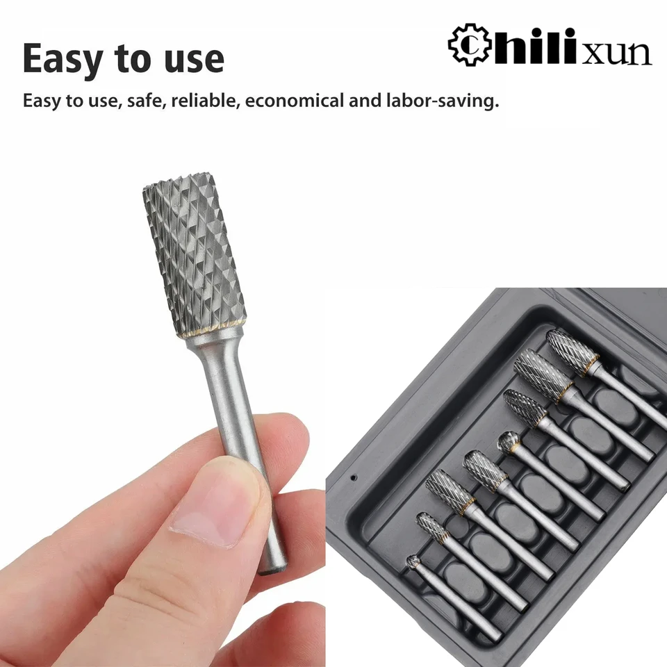 Hilixun 8pcs/set 1/4 palca 6 mm volfrámový výkonový nástroj Karbid Burr Bity Rotačné súbory cnc gravírovanie nástrojov pre napájací nárad