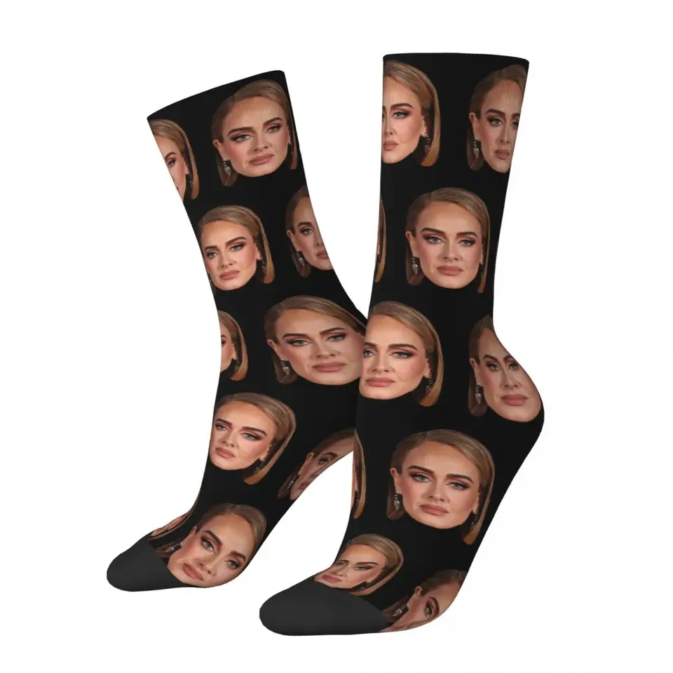 Hip-hop adele tvár futbalové ponožky Polyesterové ponožky pre ženy, ktoré muži absorbujú pot.