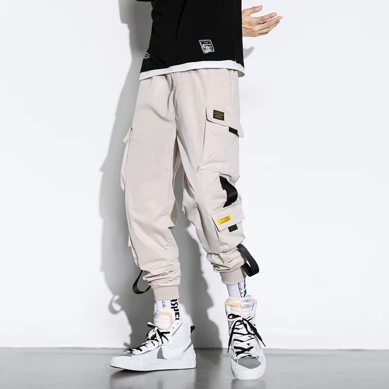 Hip hop bežecky nákladné nohavice Men Harem Pants Multi-Pocket Street Streetwear Casual Mens Pants