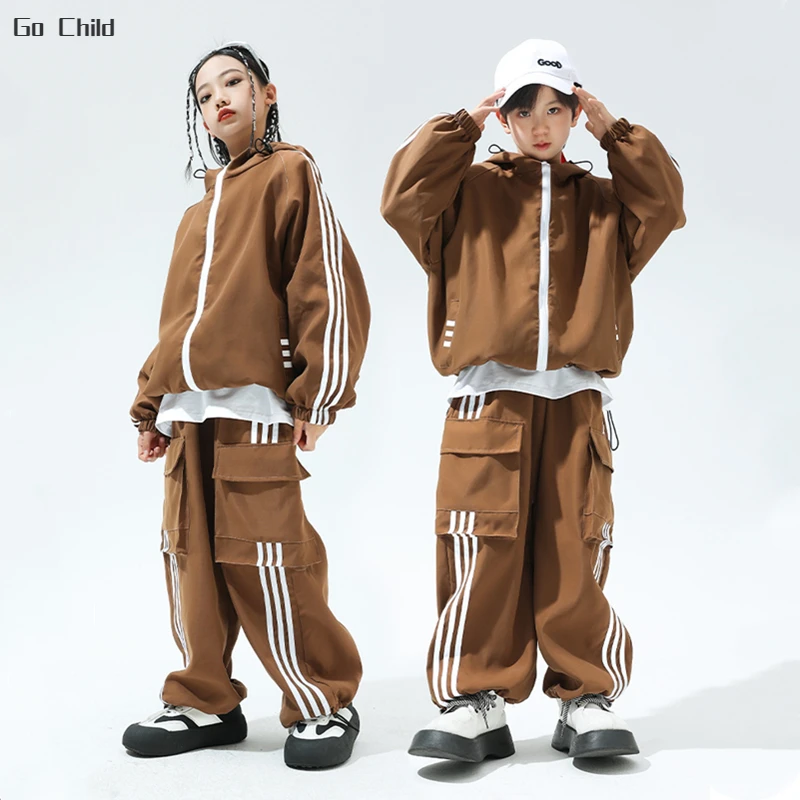 Hip hop dievčatá s kapucňou bombardérová bunda nákladné športové nohavice Boys Street Dance Coat Streetwear Kids Jazz outfits Detská školská uniforma