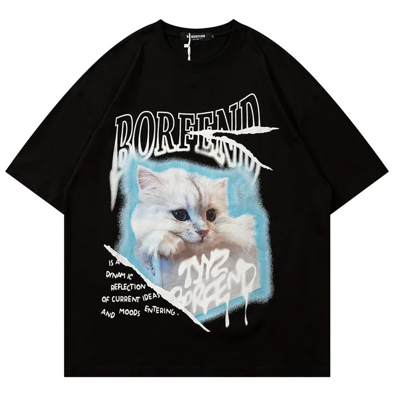 Hip hop dámsky tričko Letter Cat Graphic Tlač Tričt