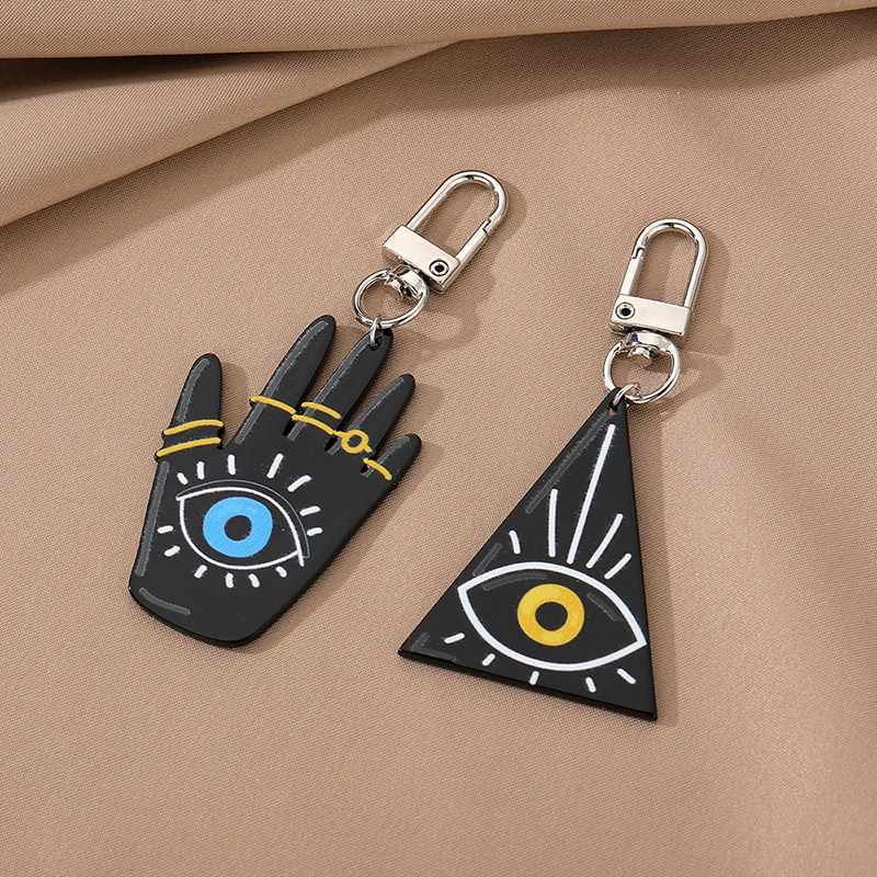 Hip-hop evil Eye Hamsa Hand Keychains Keyring Akrylové vyhlásenie trojuholníkovej fatimy ruka modré očné tašky auto airpods box príslušenstvo