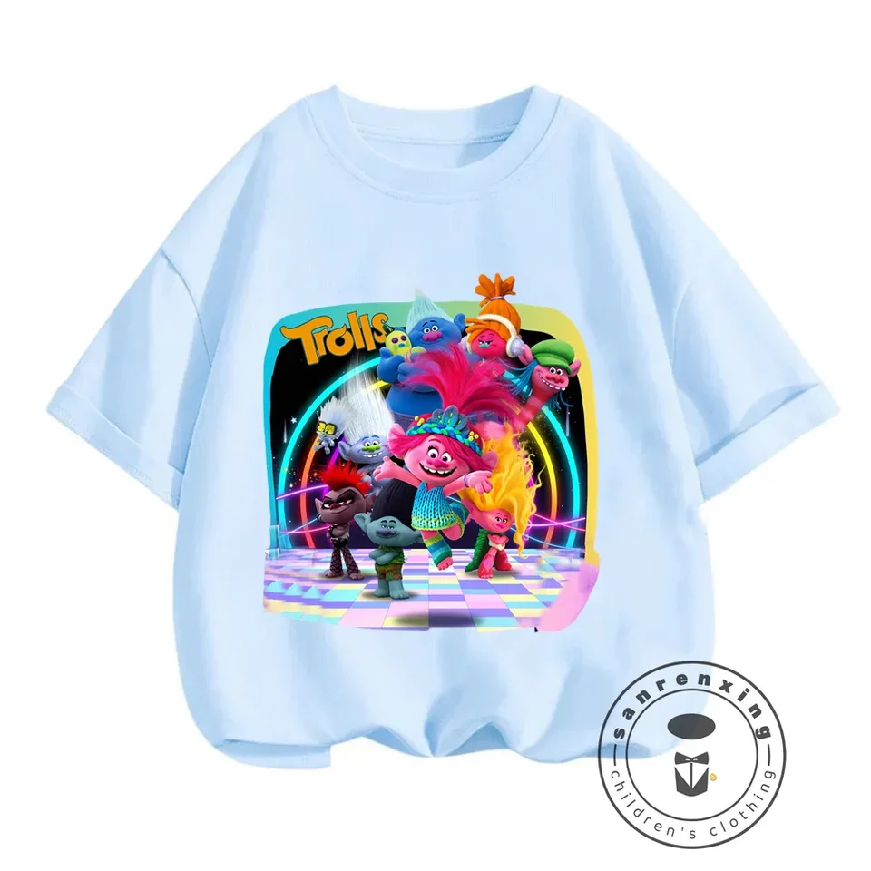 Hip-hop hity s trollsmi kúzlami o-neck letnými štýlmi pre chlapcov a dievčatá žiarivé kawaii tlačia mäkká tkanina a trendová hrana