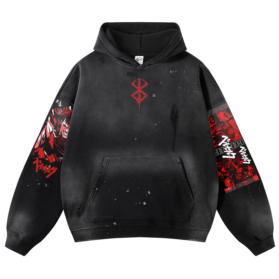 Hip hop muži umyte čiernu mikinu harajuku mikina Streetwear japonský anime grafický s kapucňou jesenná bavlnená mikina