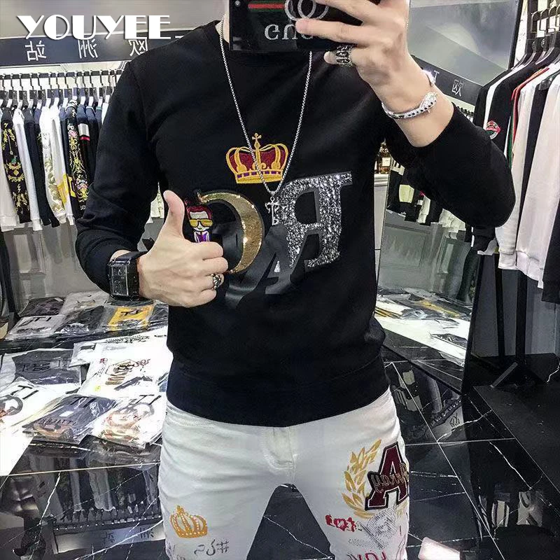 Hip hop neformálne zimné mužské mikina koruny v štýle streetwear mladí muži topánky čierne biele plus pullover mikiny