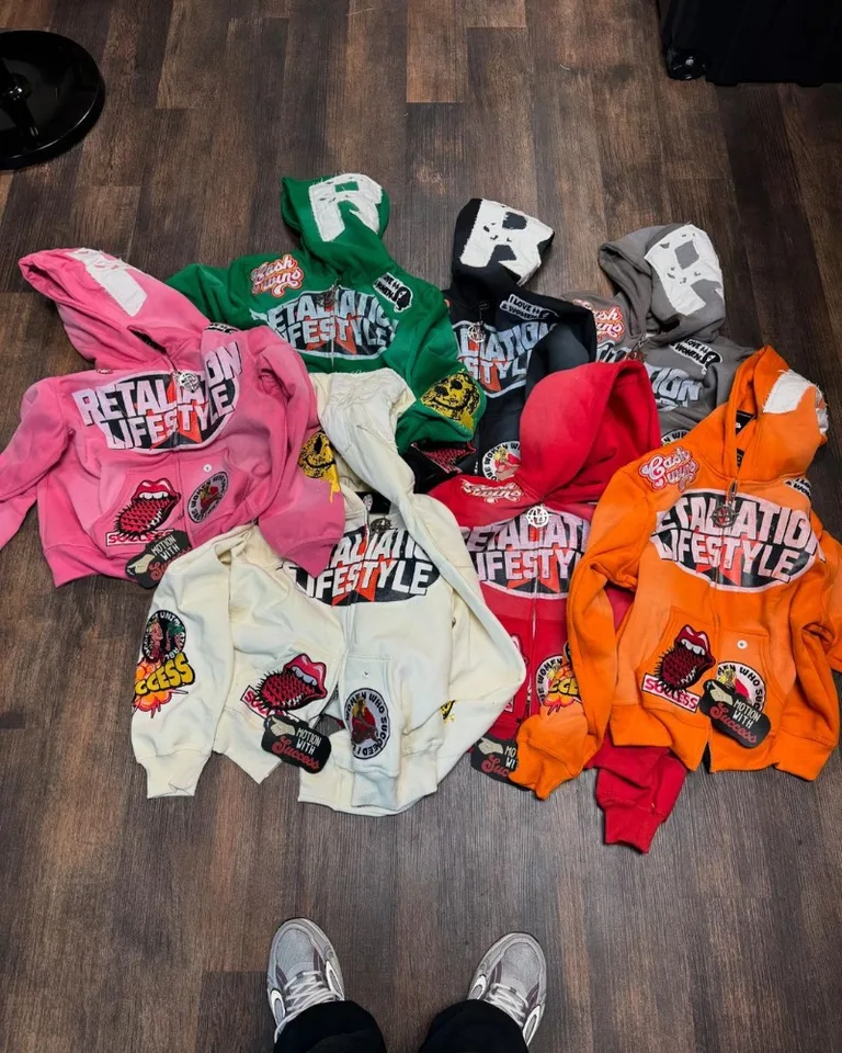 Hip-hop punk trend Streetwear y2k harajuku retro farebný vzor potlačený zips mikina Men.