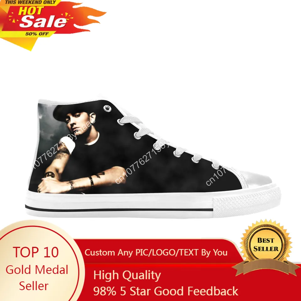 Hip hop rapper rapová speváčka hudba Eminem Rock Funny Casy Letke topánky High Top Pohodlné priedušné 3D tlač Men Dámske tenisky