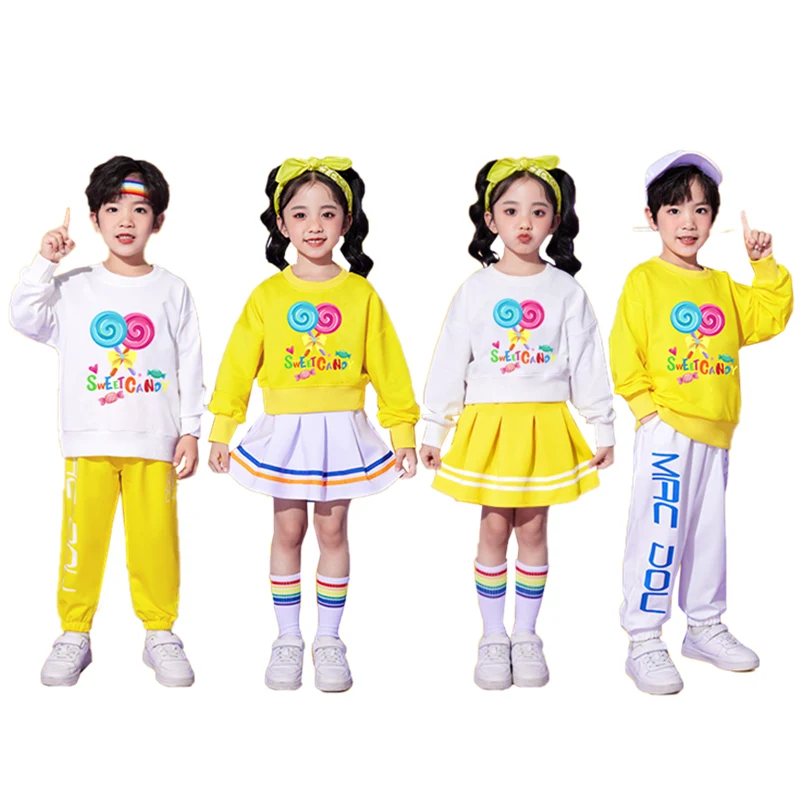 Hip hop tanečné kostýmy pre dievčatá chlapec Twin Chidle Set Korean Kids Streetwear set roztomilé detské školské predstavenie oblečenie 3-16