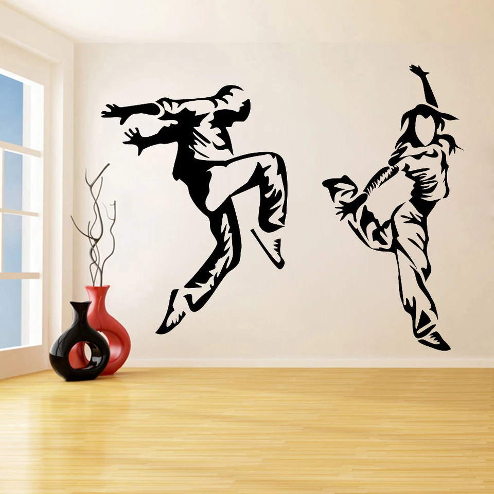 Hip hop tanečníci steny nálepky na prerušenie tanečnej steny nálepka moderná tanečnica vinylová obtisia pre tanečné štúdio Dancing Room Decor C322