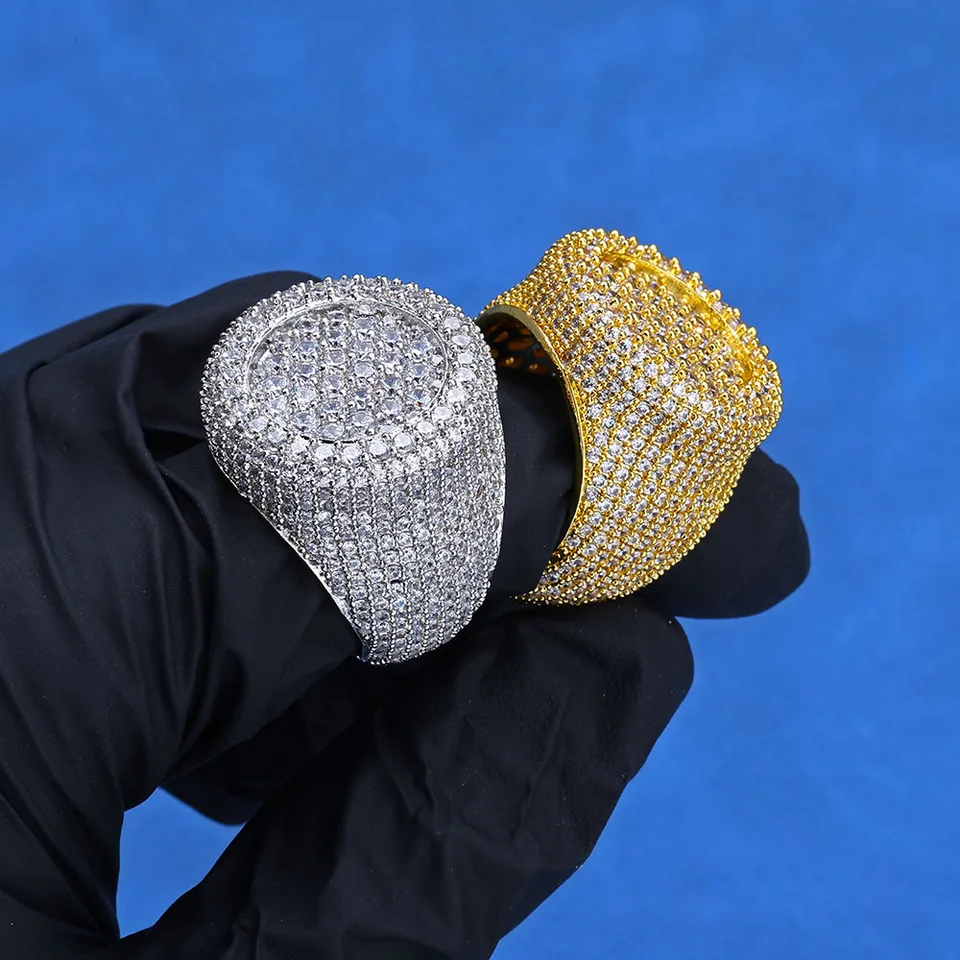 Hip hop veľké okrúhle ľadové out out ring luxusný povýšený diamant kubický zirkónia podriadený prsteň prsteň šperky pre mužov darček