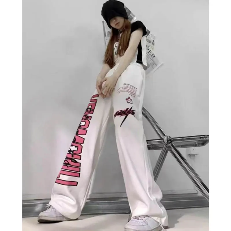 Hip hop vintage monogram tlač rovnú nohu Príležitostné nohavice pre mužov a ženy atmosféry voľné športové nohavice na široké nohy