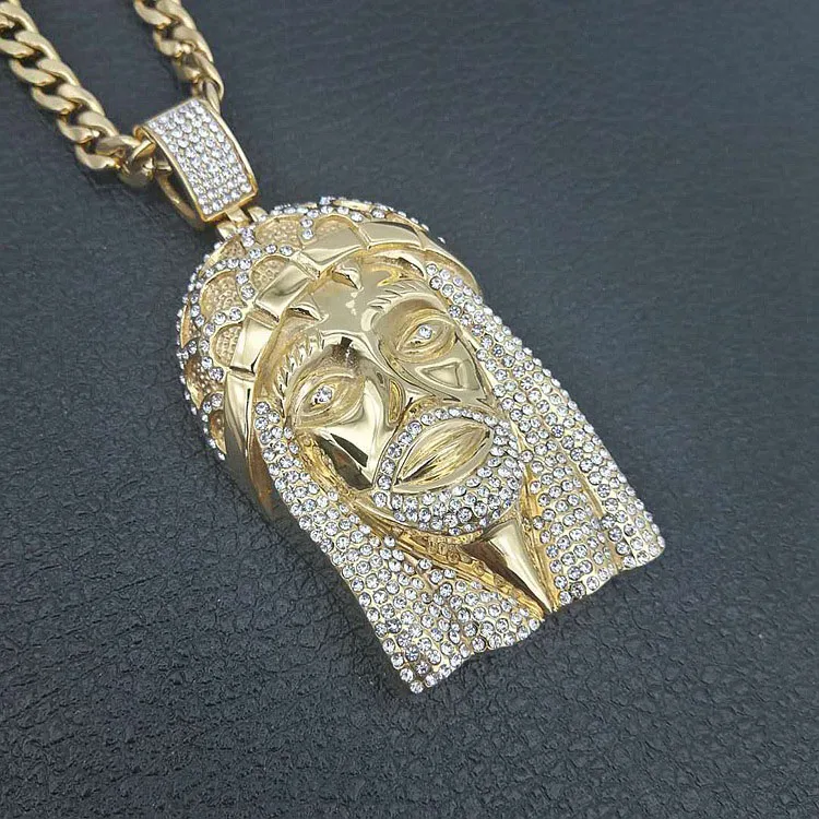 Hip hopový rapper bling čarodejnice veľkého Ježišového kusu prívesky náhrdelníky zlatá farba 316L z nehrdzavejúcej ocele bez reťazca