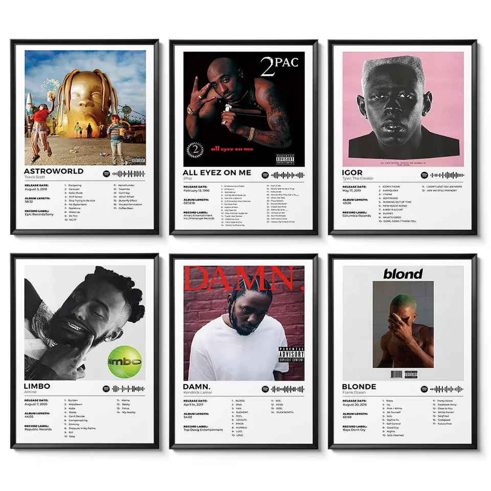 Hiphop legendy hudobné album obaly plagát Pac Travis Scott Rapper Canvas maľba nástenná umelecká izba dekor pre milovníkov hudby