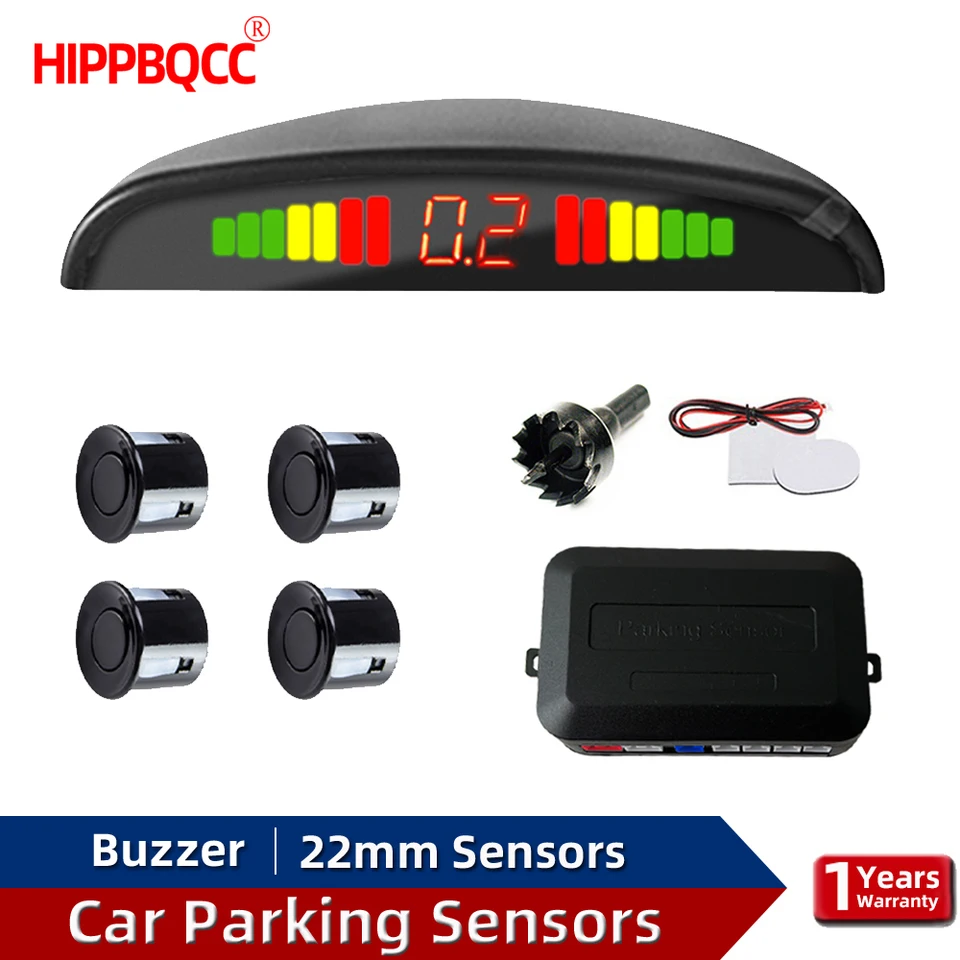 HIPPBQCC Parkovacie senzory parkovacia súprava LED displej 22 mm 4sensors podsvietenia spätného záložného radarového monitorovacieho systému 4 farby 12V