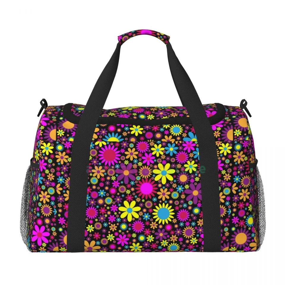 Hippie Flower Travel Duffel Bags Sport Gym Yoga batožina Personalizovaná taška na týždenník s ramenným remienkom