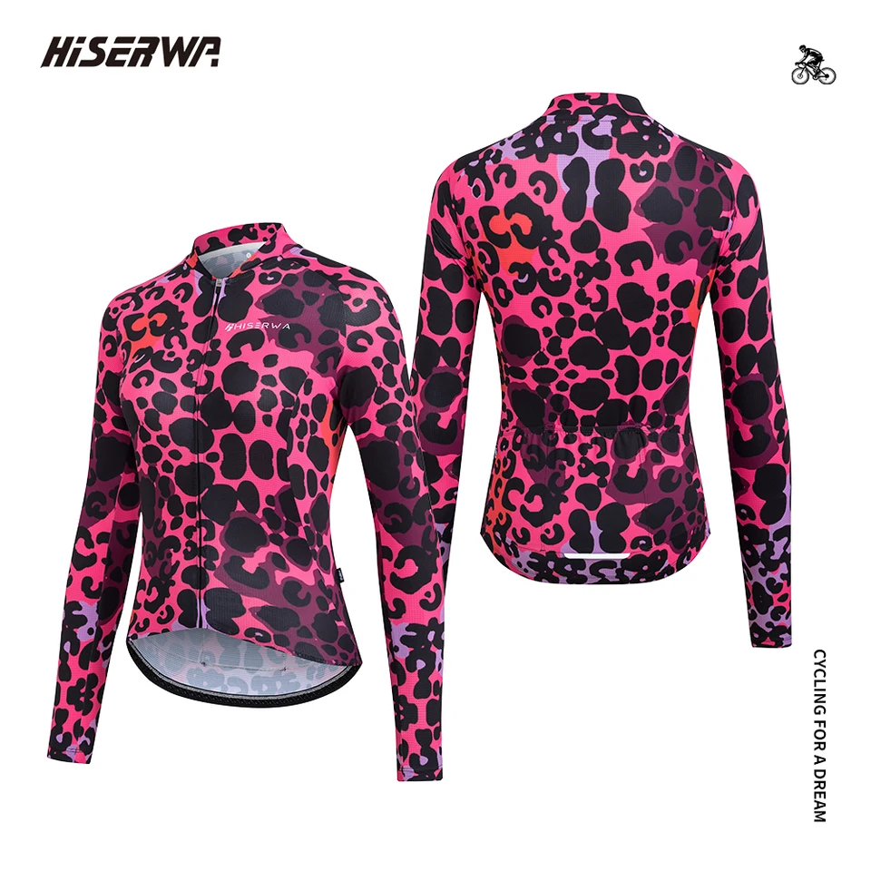Hiserwa Dámsky dlhý rukáv Cycling Jersey Profesionálny vonkajší zjazdový cyklistický dres bicykel odev Slim Fit Cycle Topy