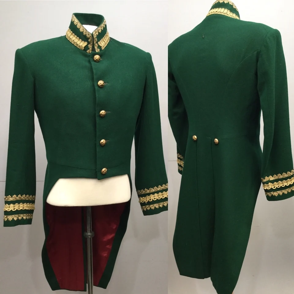 Historická koloniálna občianska vojna vojenský kostým z 19. storočia Zelený chvost regency hussar uniforma pre mužov