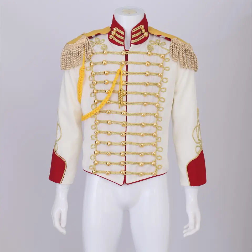 Historická mužská americká občianska vojna Zlato Gold Braiding Hussar Officers Costy pre dospelých mužov princ uniforma bunda kostým