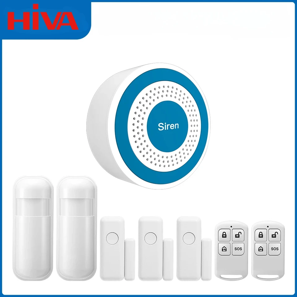Hiva Mini Home Alarm System 433MHz Zvukové svetlo vnútorné bleskové alarmový roh s dverovými snímačmi PIR Infračervený senzor nezávislý alarm