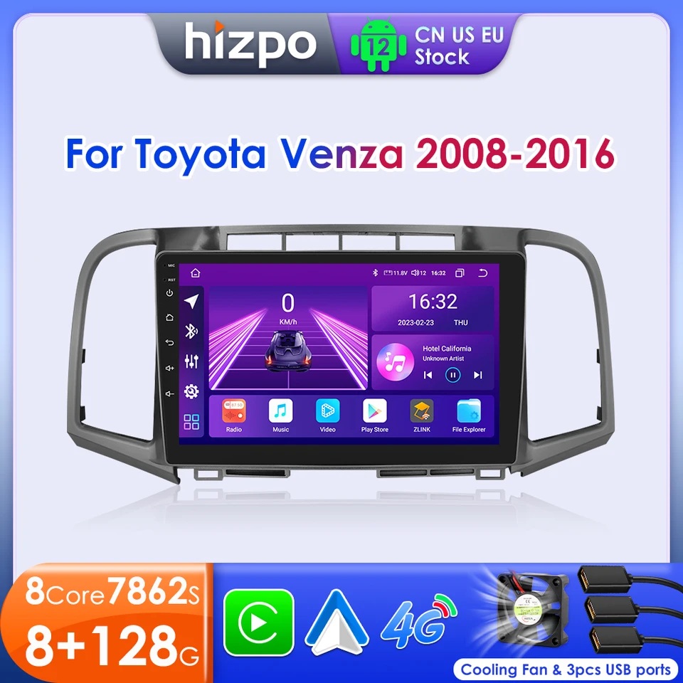 Hizpo Android 12 Stereo auto pre Toyota Venza 2008 - 2016 Autoradio Head Unit GPS CarPlay Navigation Multimedia Player 7862 WiFi