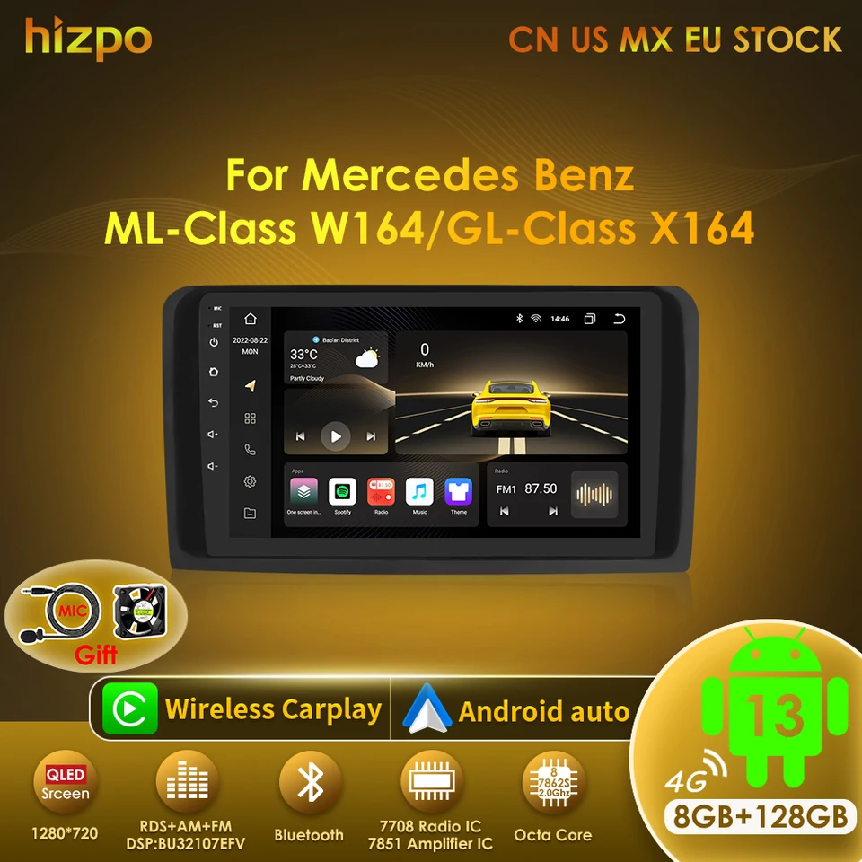 Hizpo Android 13 pre Mercedes Ml W164 X164 ML350 ML300 GL500 ML320 ML280 GL350 Multimediálny hráč GPS navigačné stereo wifi WiFi