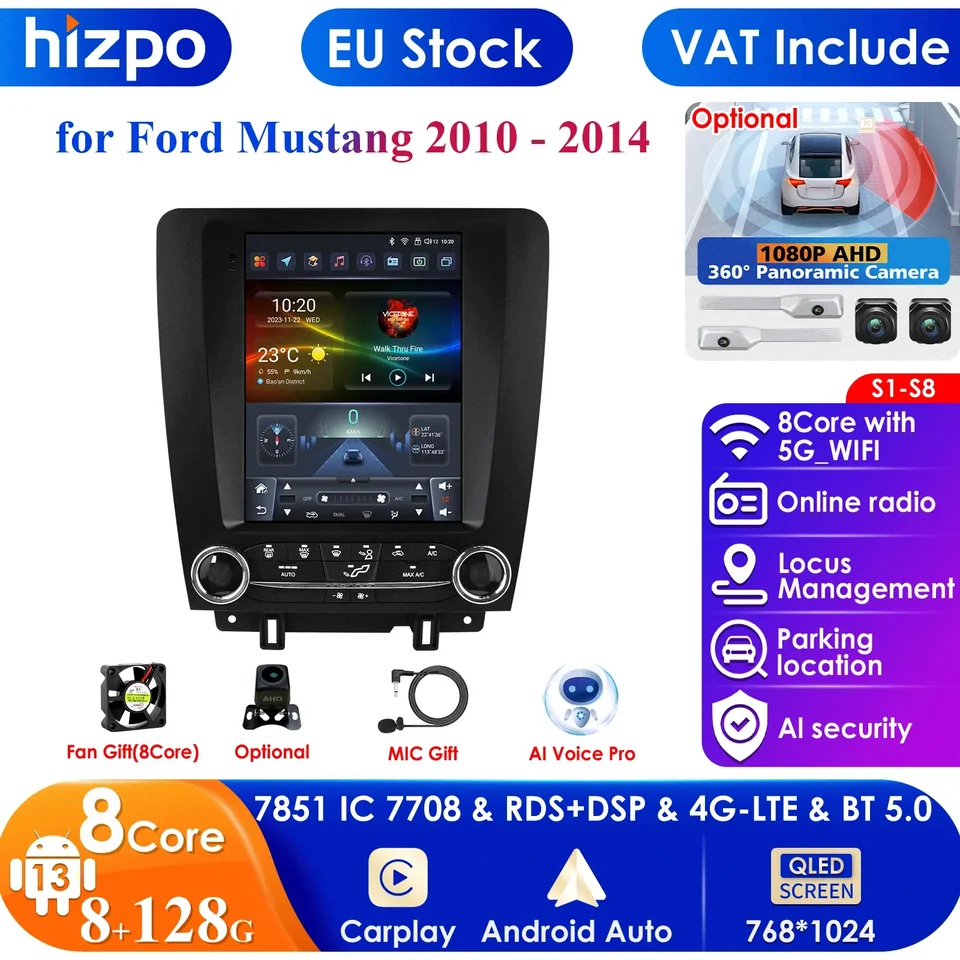 Hizpo Tesla v štýle Android pre Ford Mustang V. S -197 2010 - 2014 Radio Stereo Screen Multimedia CarPlay CAR Player GPS navigácia