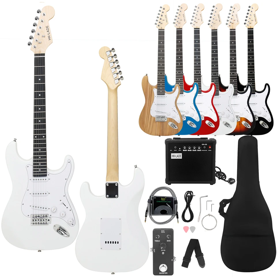 HK-Lade White ST Electric Guitar Set Rosewood Fretboard Electric Guitar Set so zvukovými remienkami na reťazce reťazcov zosilňovač