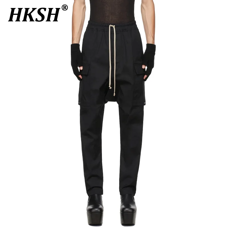 HKSH Double Hole Stereoskopické vreckové harlemové nohavice Safari Style Unisex Business Straight Netghts Celkovod Temné pánske príliv HK1227