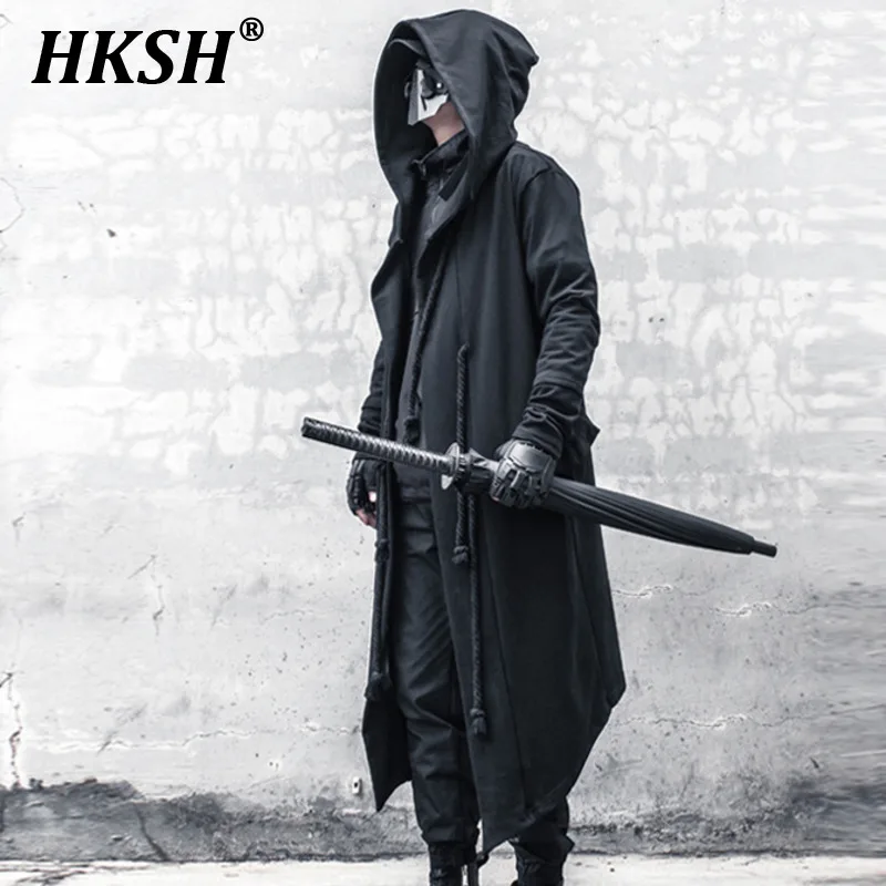 HKSH Pánska jarná jar jesenná jeseň Darkwear Warrior Windbreaker Gothic Chic Trench Coat Punk Cloak Hooded Wizard HK0195