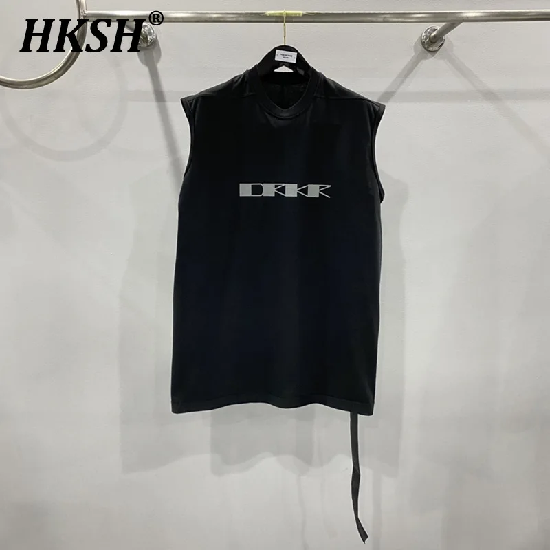 HKSH Summer Men's Tide Dark Cotton Vest Streetwear Fashion Chic Dámske topy Tops Ribbon Letter tlač veľké rukávy bez rukávov HK2031