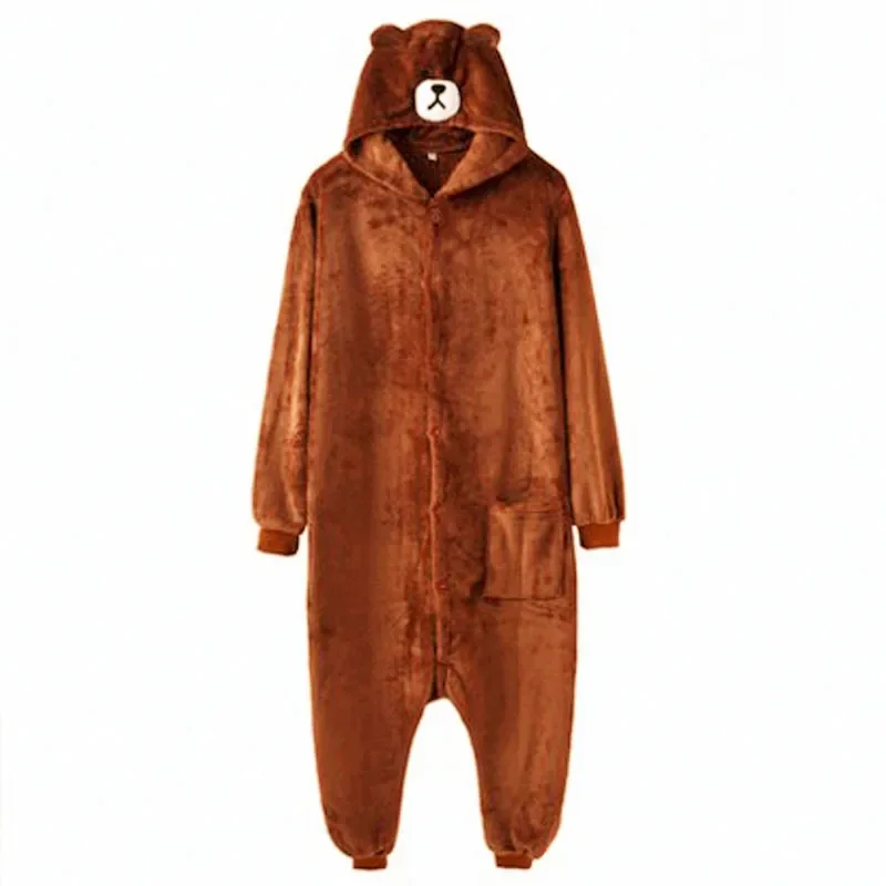 HKSng Adult Plus Veľkosť xxl medveď Onesie Kigurumi flanel Animal Party Zipper Gomels Metrys Kumamon pyžamy