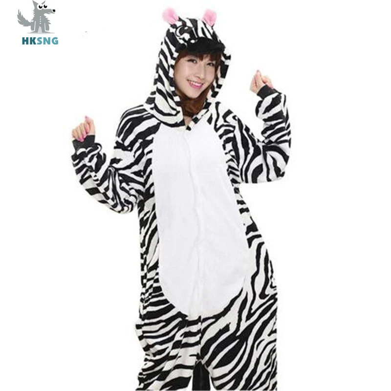 Hksng nové zviera dospelé Zebra Onesie kigurumi pyžamy vysokokvalitné flanelové karikatúry Cosplay kostýmy kombinézy pyžamá