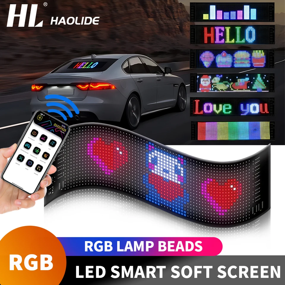 HL Auto LED značka Bluetooth App matica LED matica Pixel Panel Night Light DIY Programovateľná flexibilná flexibilná RGB LED displej pre auto SUV