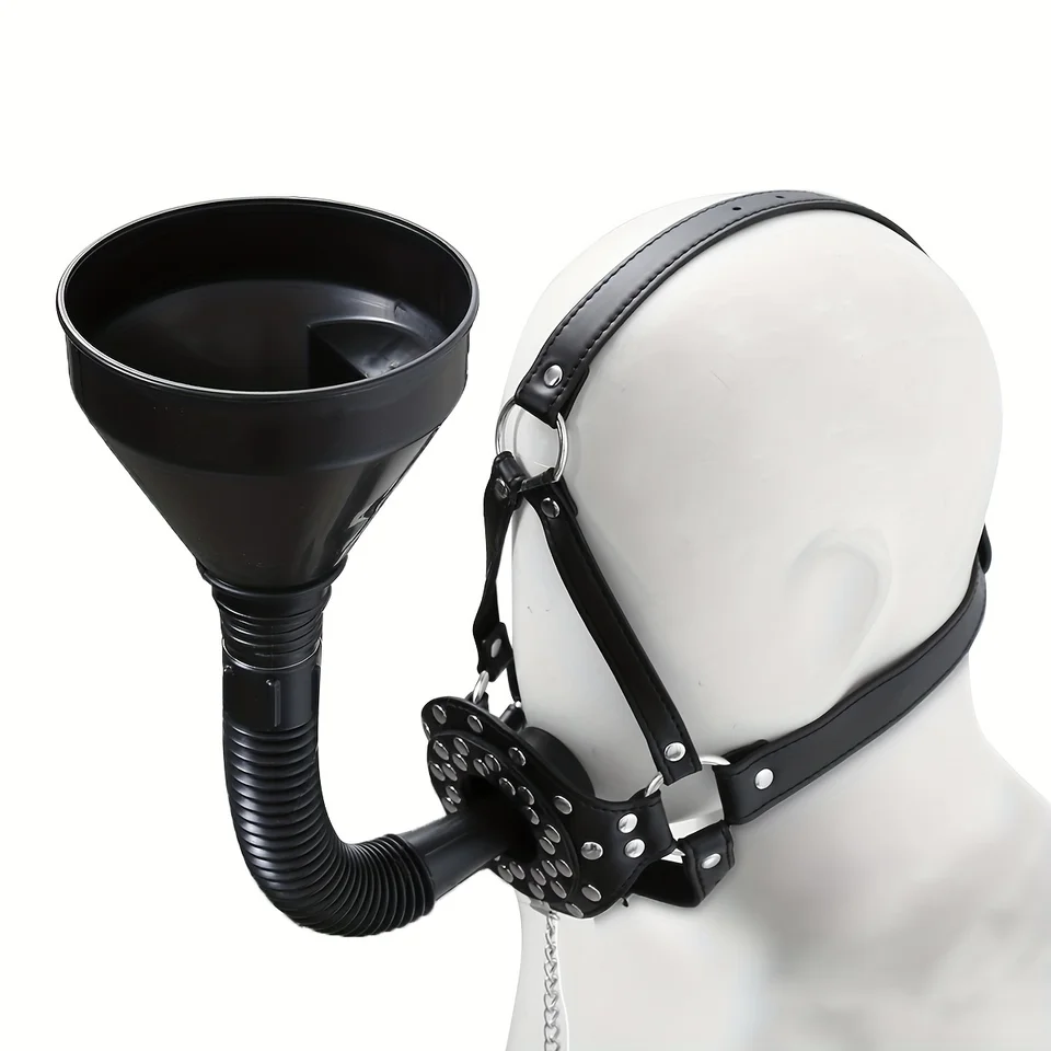 Hlava Cover Funel Zátka s koženým opaskom hlavy Drink Drink Svätá voda Nástroje BDSM Roleplay Game Dospelé sexuálne hračky pre páry Používajte
