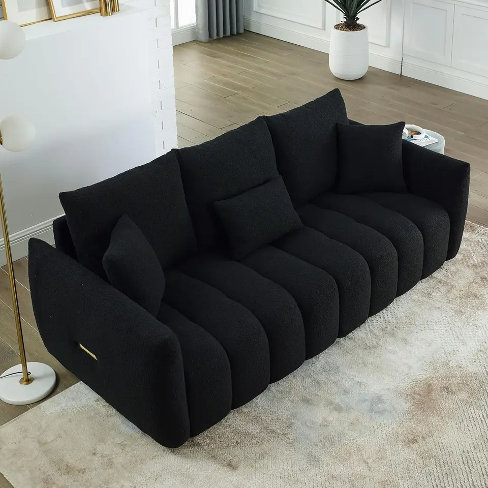 Hlboké sedadlo Teddy Fleece Lovesat Sofa s dreveným rámom, 3 -nadmerne nadmerne oblačnosť gauč, minimalistický štýl čalúnené čalúnené modulárne