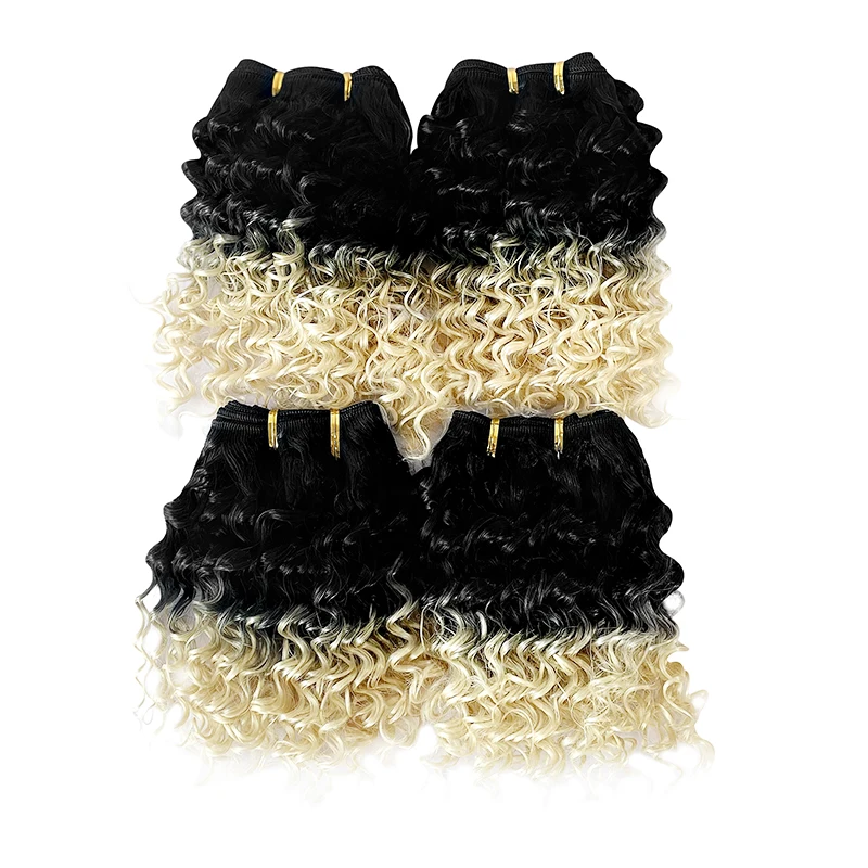 Hlboké vlnové zväzky Krátke hlboké bobové kučeravé vlasy väzby 4 zväzky 8-10inch Syntetické predlžovanie vlasov Halloween Christmad Day